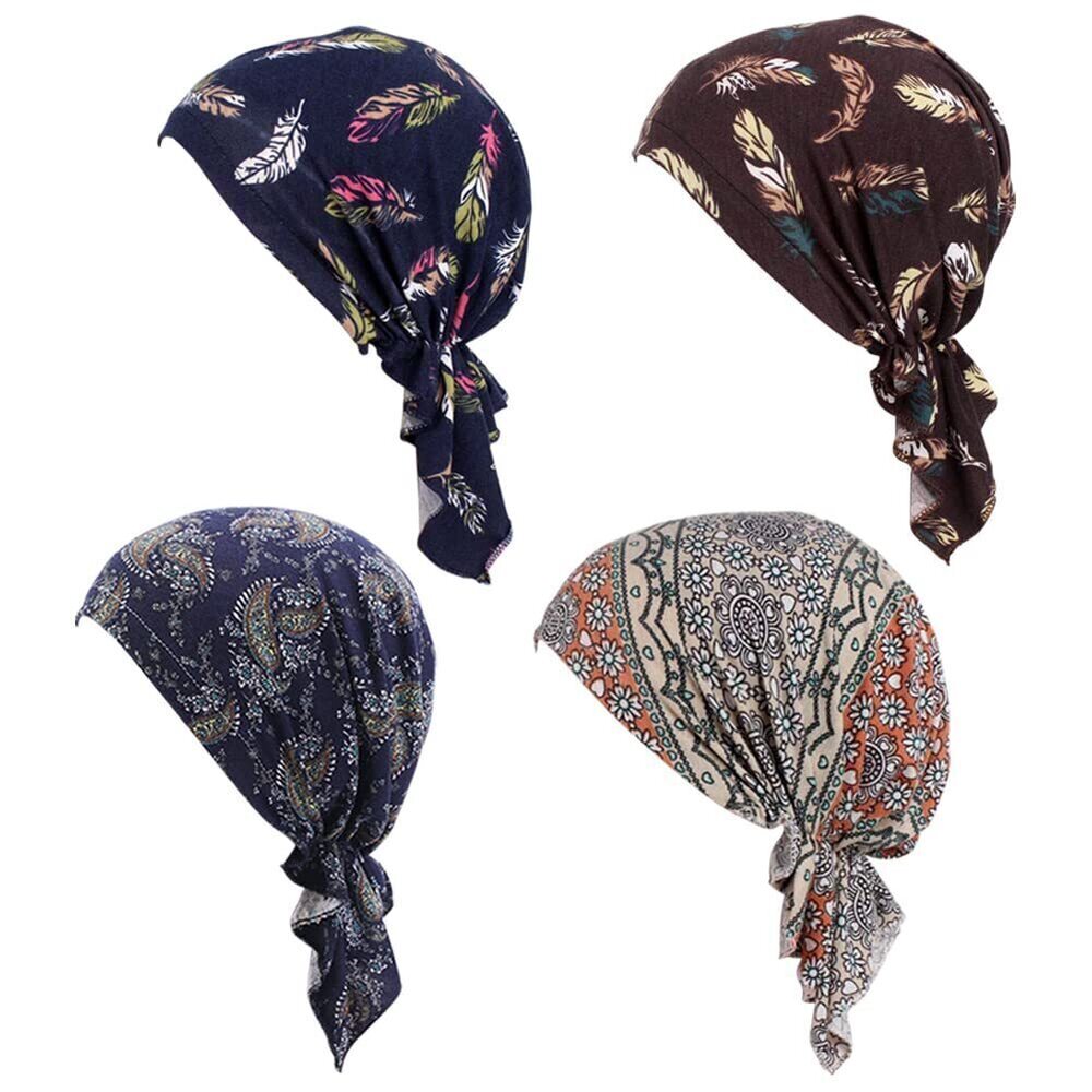 8888 4 Packed Pre Tied Chemo Head Scarf Slip-On Bandana Headwrap Cap Turban